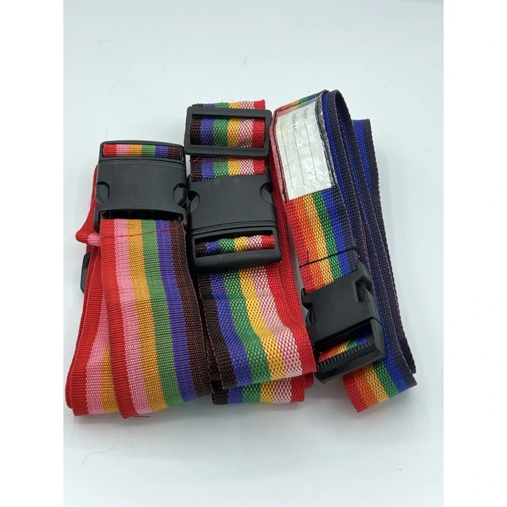 Heavy Duty Rainbow Luggage Straps Adjustable Suitcase Belt with Buckle and ID Ta